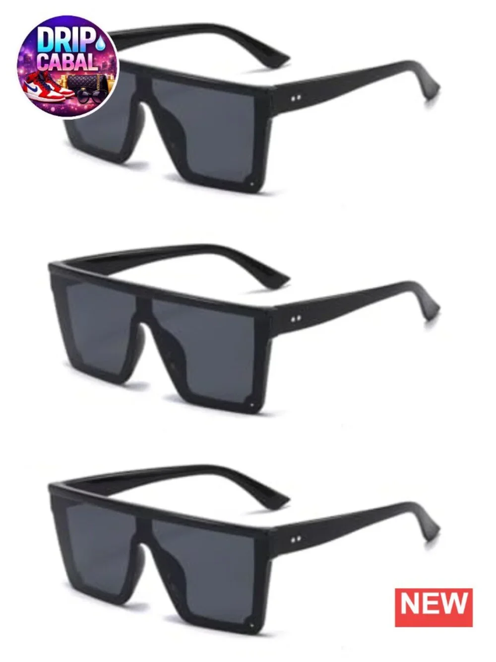 3 Pc Oversized Square Flat Top Sunglasses Non-Polarized UV Protection